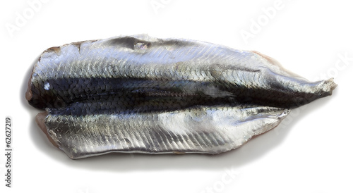 Atlantic herring fillet on white background