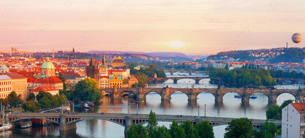 Prague, view of the Vltava River in summer evening Prague, view of the Vltava River in summer evening