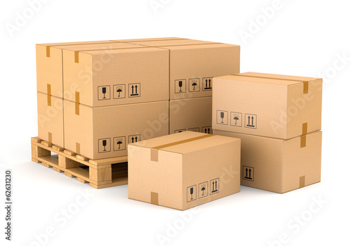 Bilde på lerret Cardboard boxes and pallet