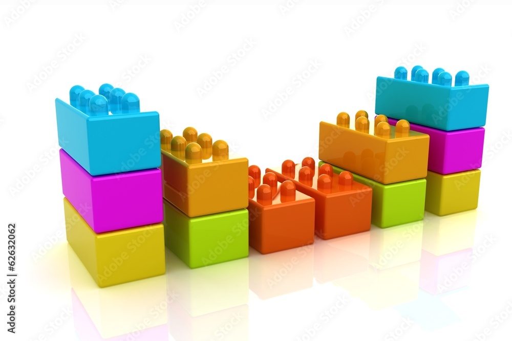 Building blocks efficiency concept on white Building blocks efficiency concept on white
