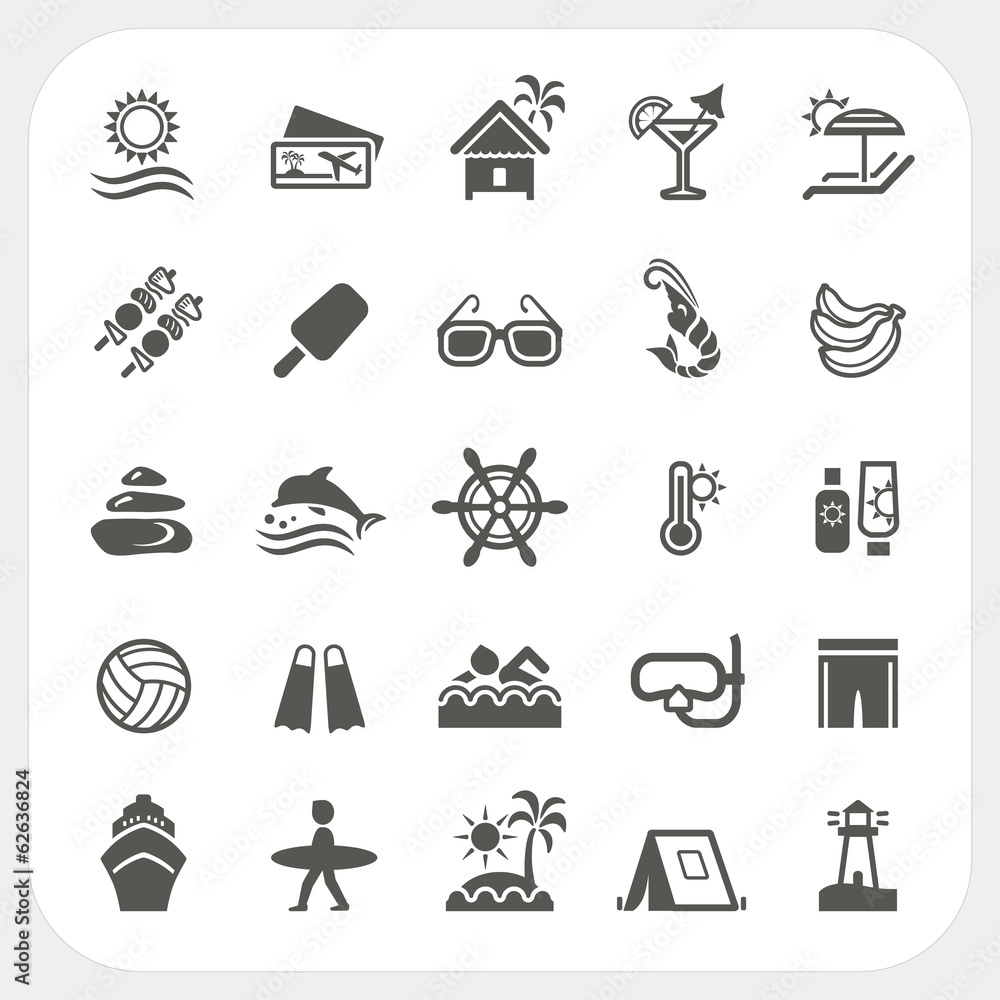 Summer holiday icons set Summer holiday icons set