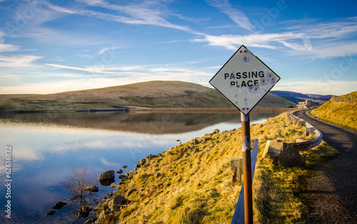 Passing Place Sign Beside Scottish Lake photo