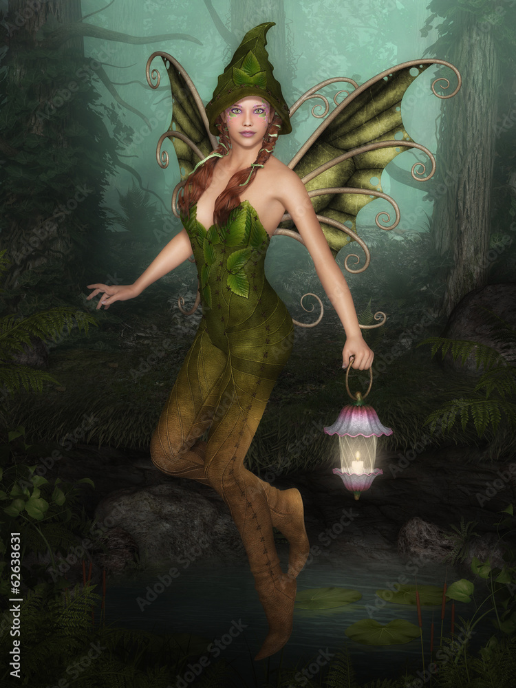 Fototapeta premium Forest Fairy with lantern