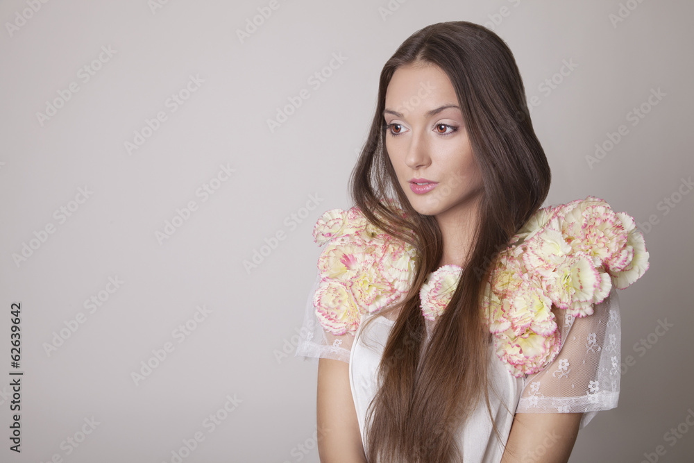 Beauty portrait of brunette young girl , spring. Beauty portrait of brunette young girl , spring.