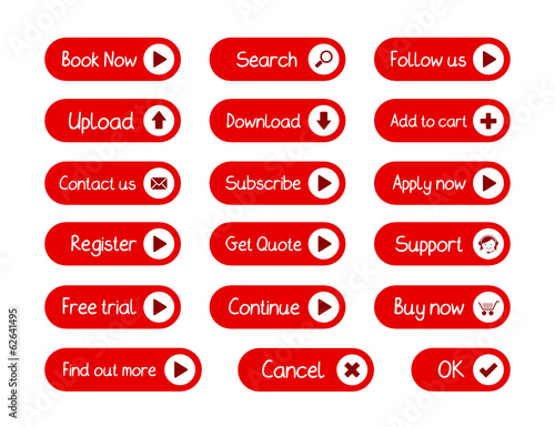 WEB BUTTON KIT (internet icons symbols poster set vector red)