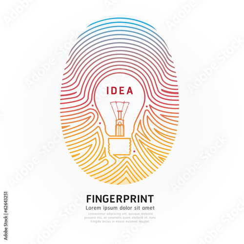 Fingerprint lightbulb color vector illustration.