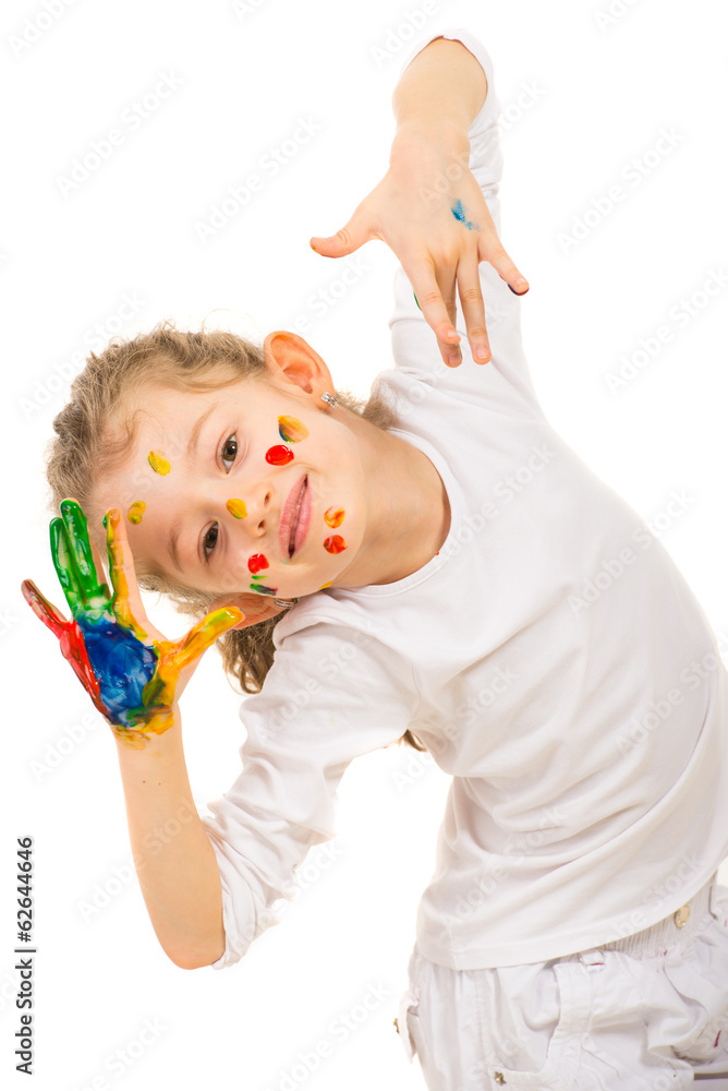 Little artist painter with messy hands Little artist painter with messy hands