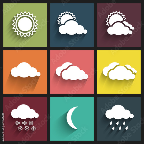 Flat design weather icons set