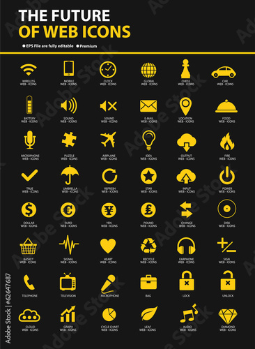 Website icons on black background,vector photo