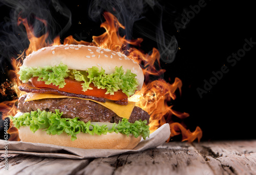 Delicious hamburger with fi...