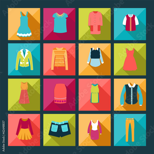 Clothes flat vector icons set - Illustration