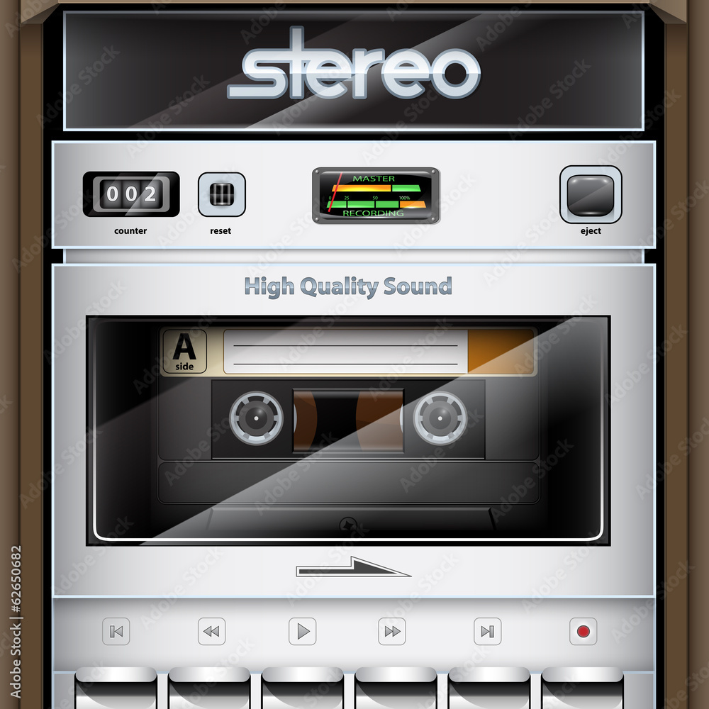 Fototapeta premium Vector retro Stereo Radio Cassette Recorder close-up