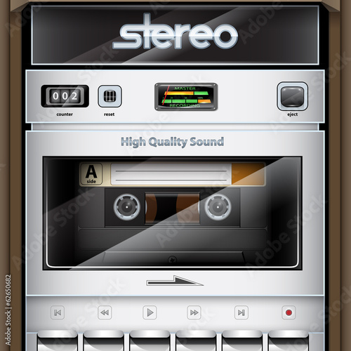 Vector retro Stereo Radio Cassette Recorder close-up