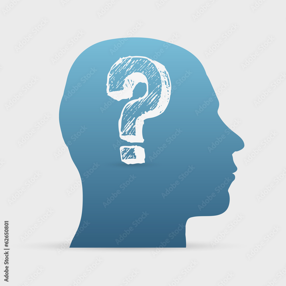 Human head with hand drawn question mark icon Human head with hand drawn question mark icon