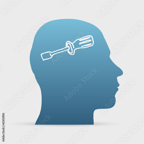 Human head with hand drawn screwdriver icon
