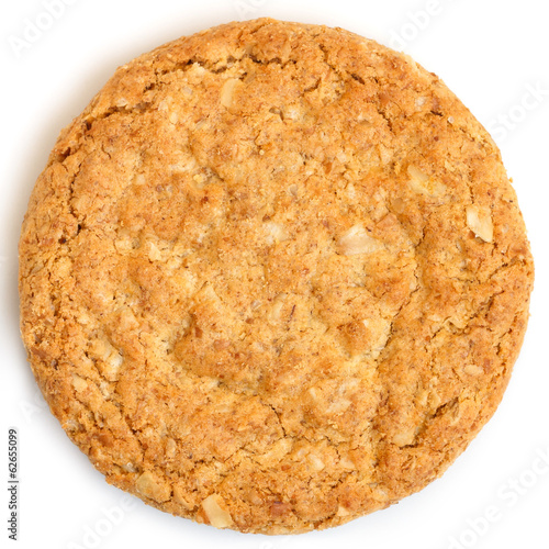 Single whole golden oat biscuit. Shot from above.