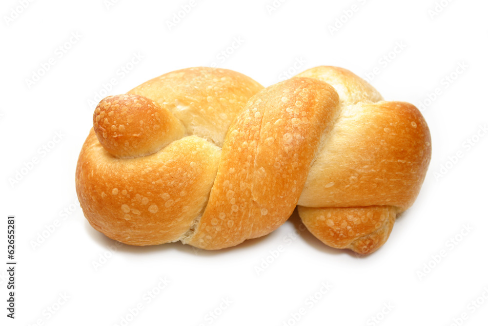 Fresh Braided Roll Over a White Background