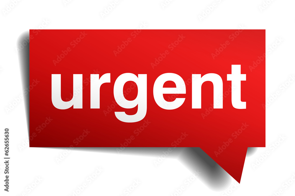 Urgent red 3d realistic paper speech bubble isolated on white Urgent red 3d realistic paper speech bubble isolated on white