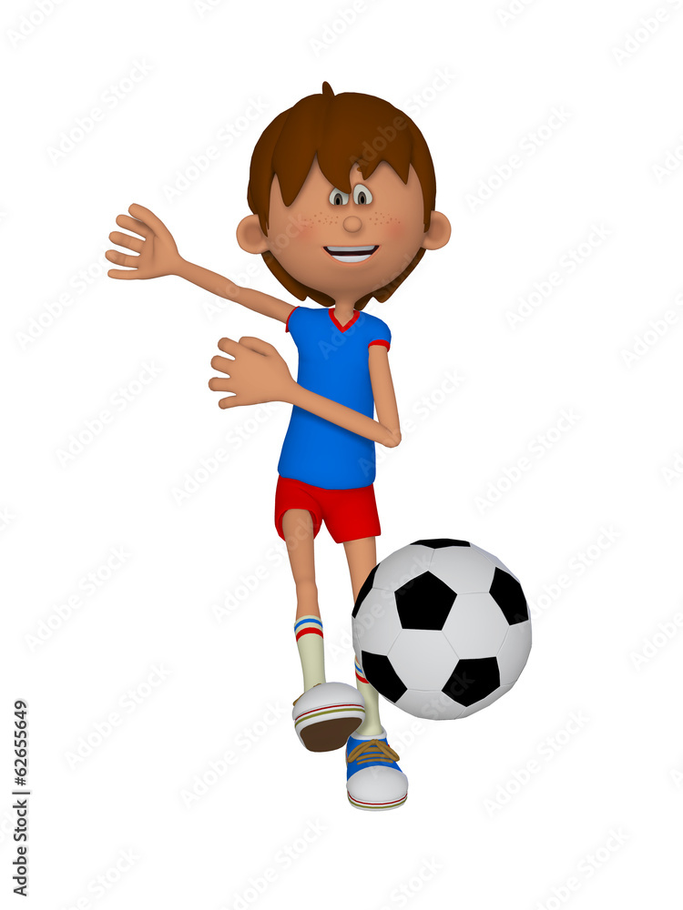 Cartoon 3d boy with a soccer ball