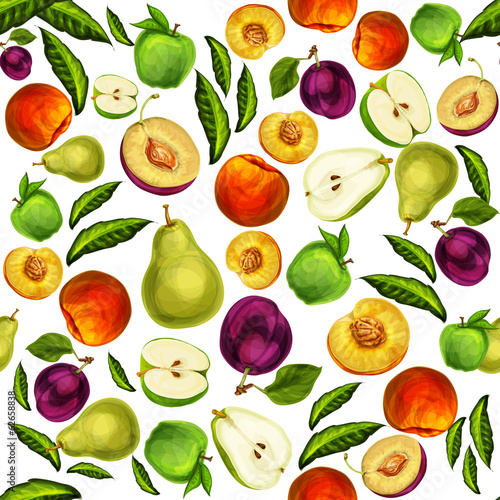 Seamless mixed sliced fruits pattern background