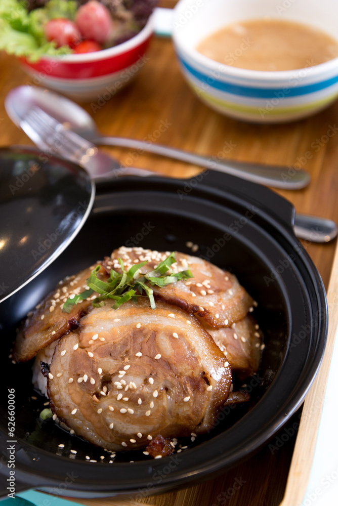 Chashu don, sliced pork with rice Chashu don, sliced pork with rice