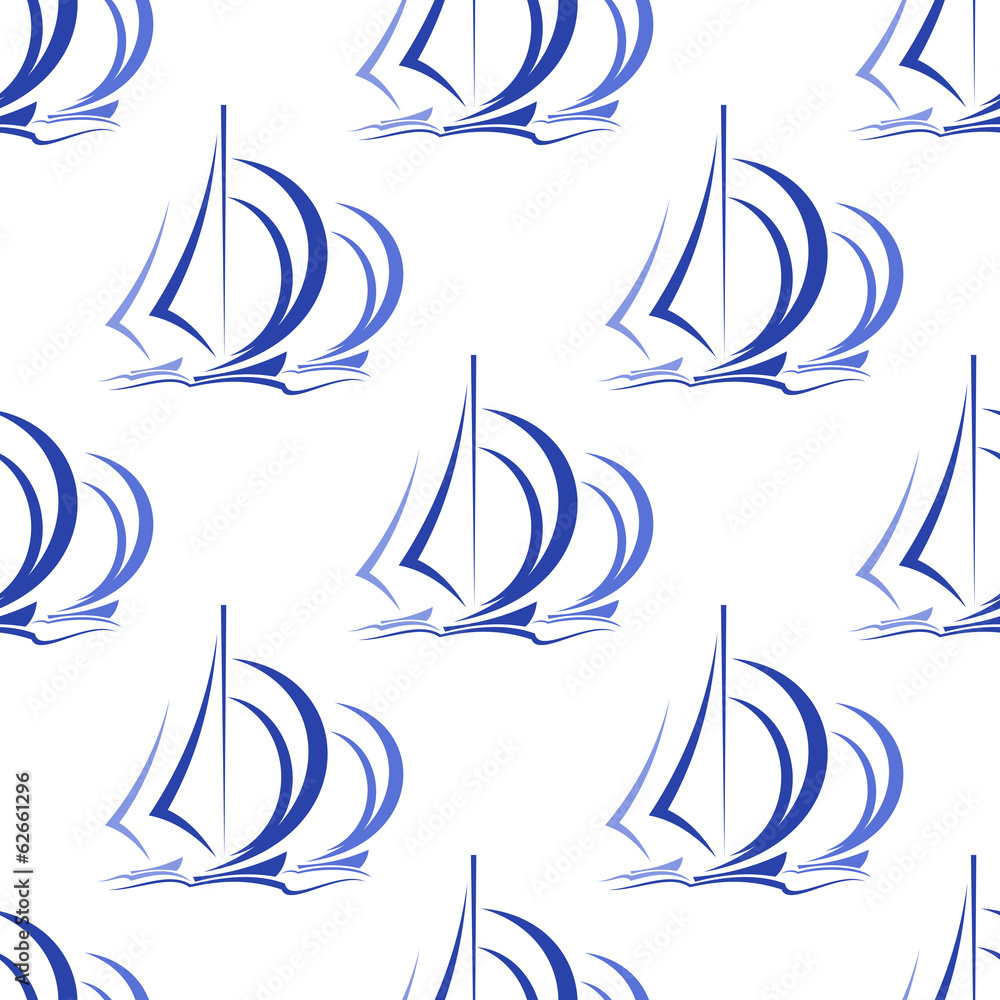 Seamless pattern of sailboats at sea