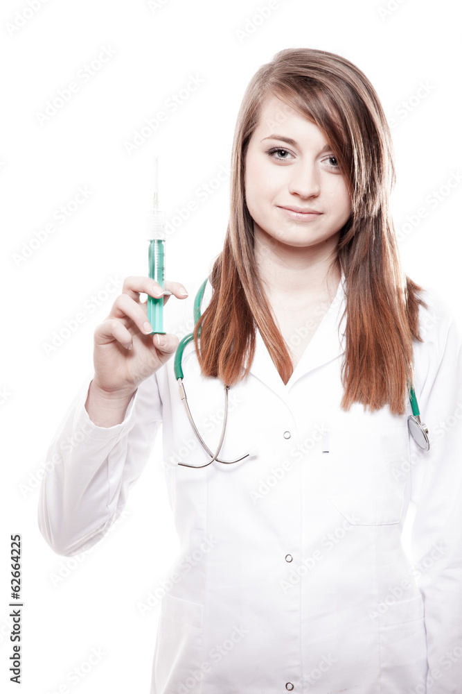 Doctor or nurse holds a syringe, healthcare concept Doctor or nurse holds a syringe, healthcare concept