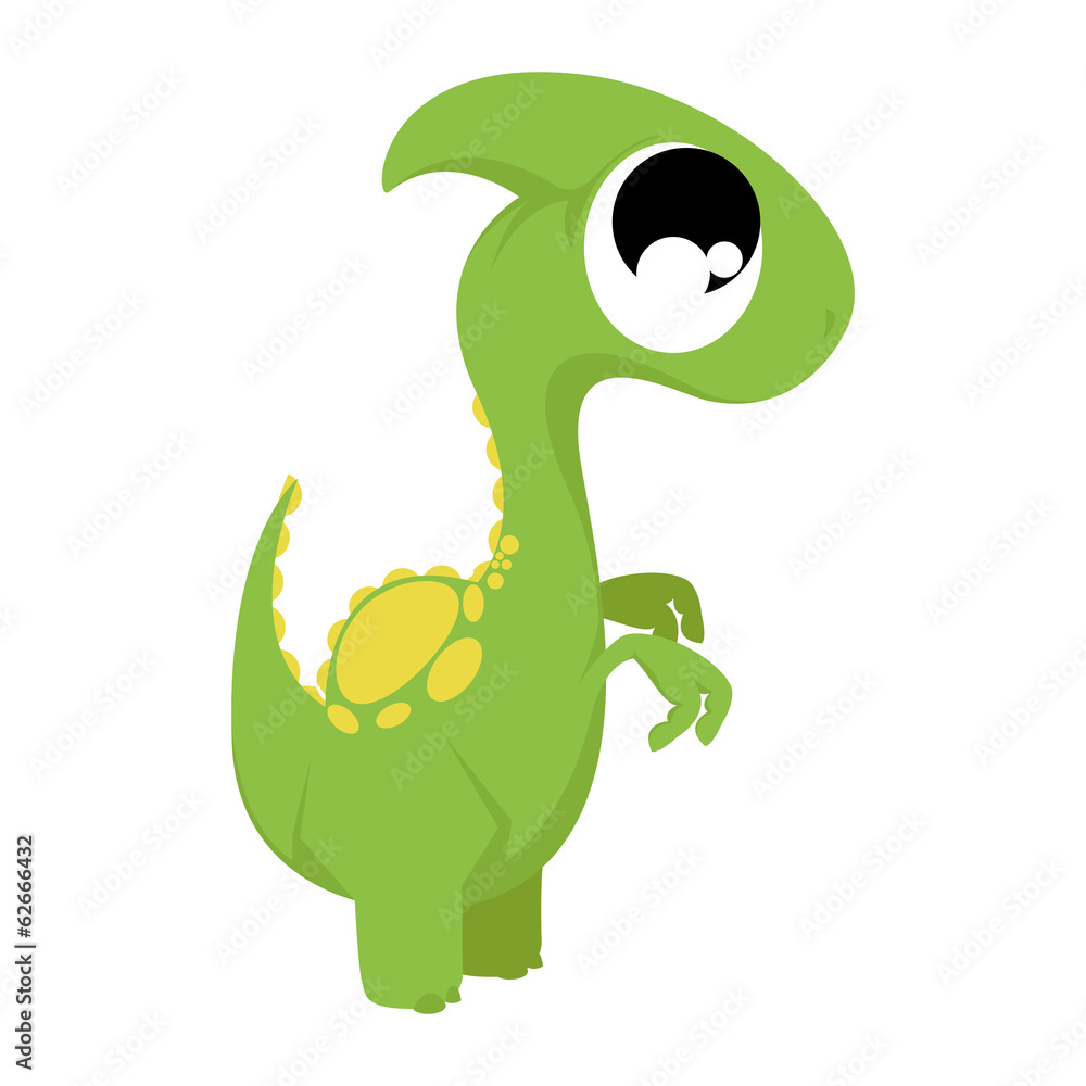 Naklejka premium A Vector Cute Cartoon Green Dinosaur Isolated