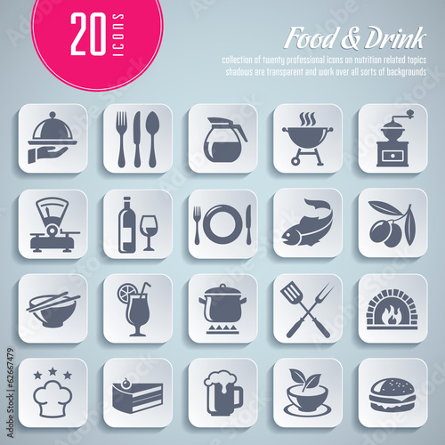 set of 20 food and drink themed icons (transparent shadows)