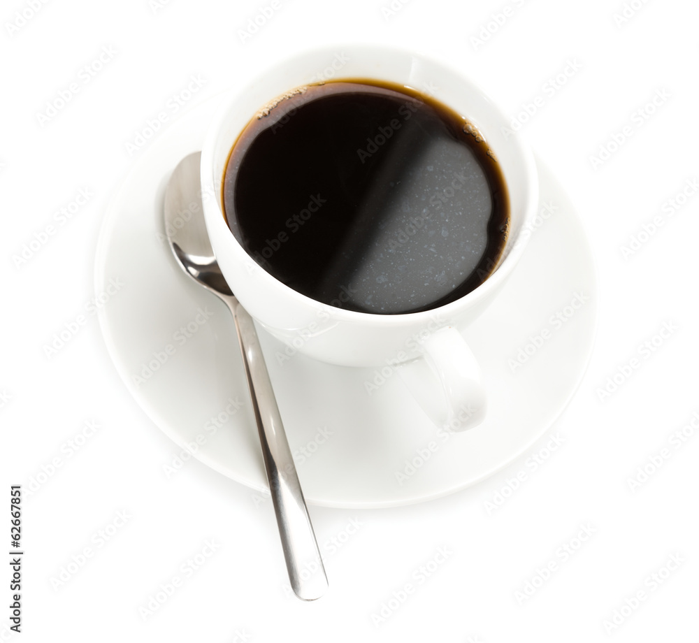 coffee cup and spoon on white background