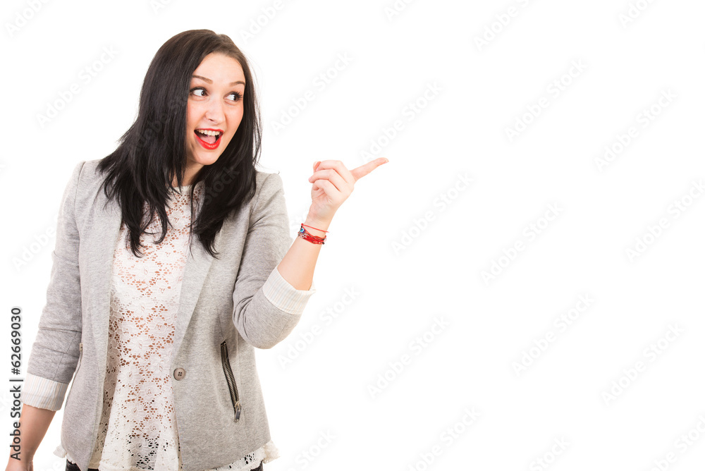 Amazed happy woman pointing Amazed happy woman pointing