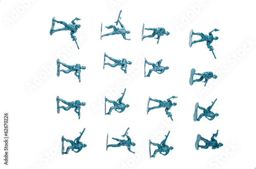 toy blue and pink soldiers on a white background