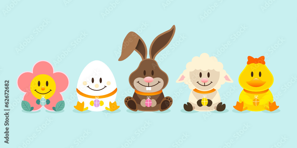 Naklejka premium Bunny & Friends Eggs Retro Pastel