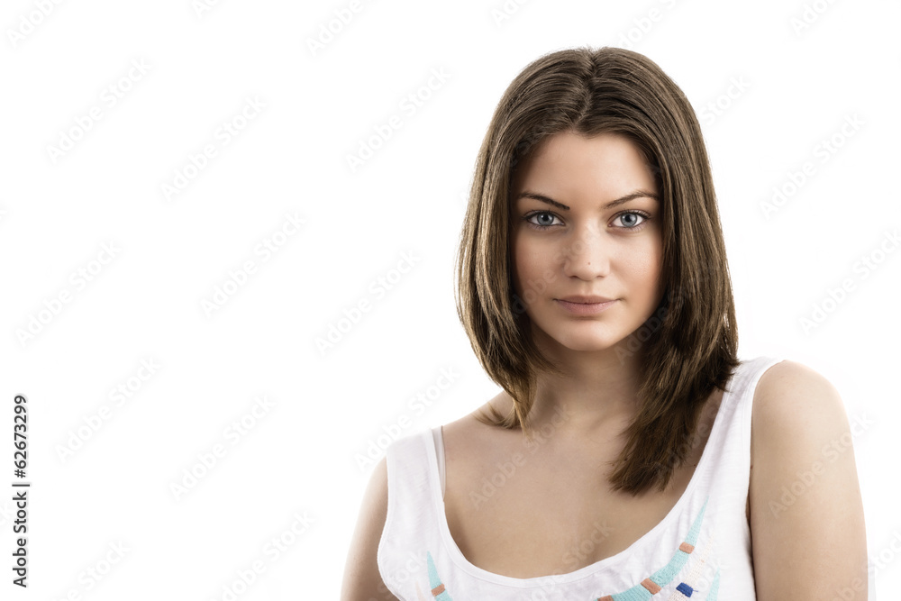 Portrait of attractive young woman over white background Portrait of attractive young woman over white background