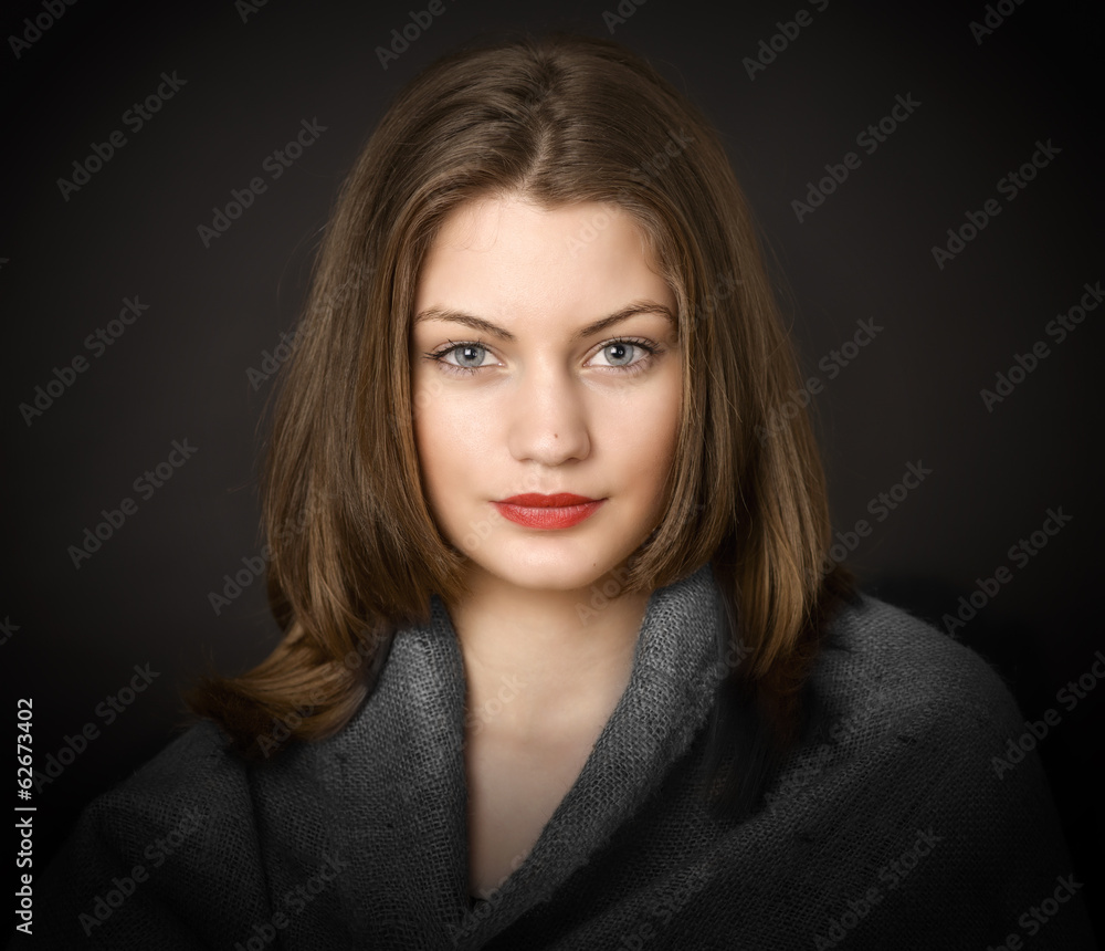 Portrait of a young girl with clean skin on a black background c Portrait of a young girl with clean skin on a black background c