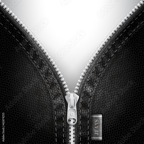 Leather background with open zipper