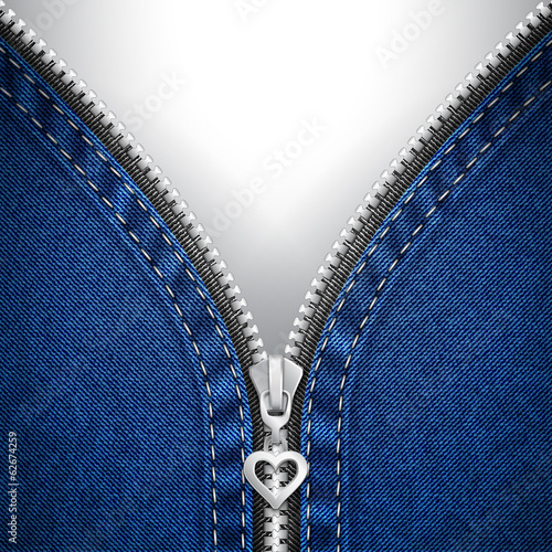 Denim background with open zipper