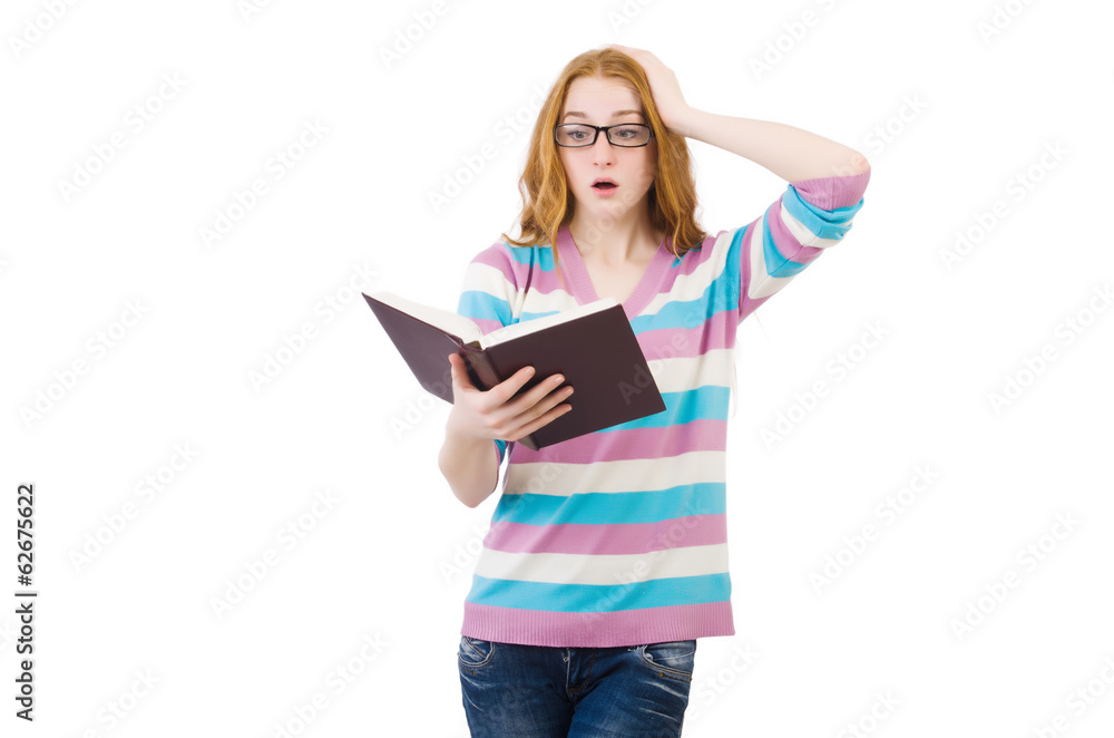 Young student with books isolated on white Young student with books isolated on white