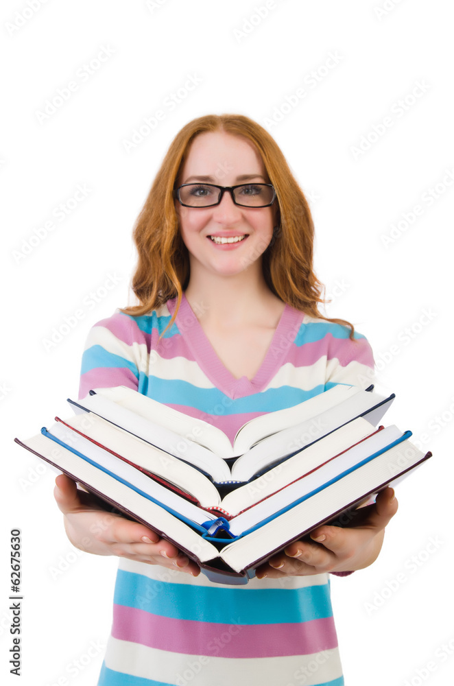 Young student with books isolated on white Young student with books isolated on white