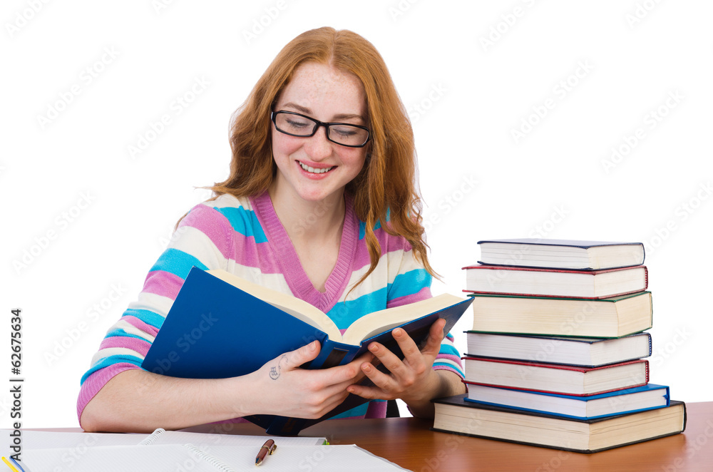 Young student with books isolated on white Young student with books isolated on white