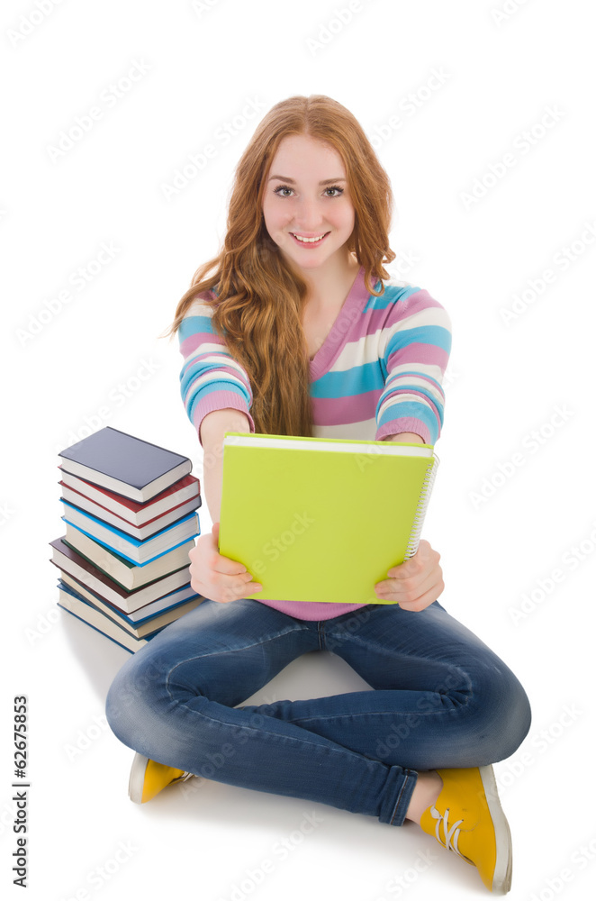 Young student with books isolated on white Young student with books isolated on white