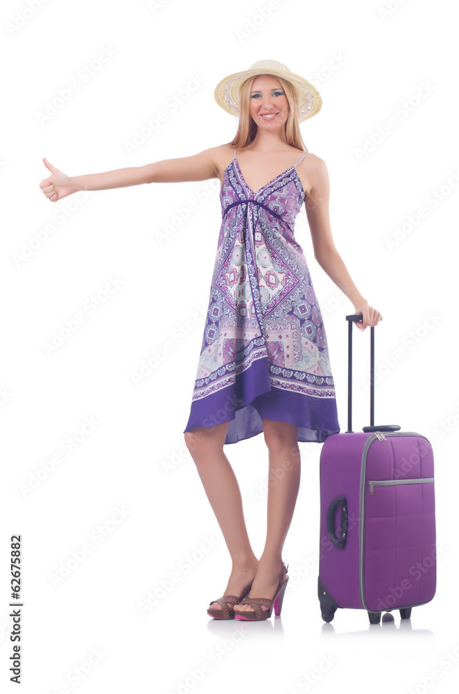 Woman going to summer vacation isolated on white Woman going to summer vacation isolated on white