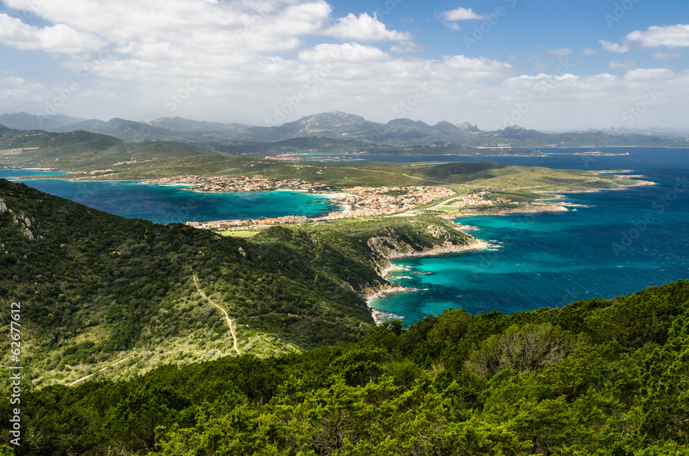 Panoramic view from Capo Figari, with city of Golfo Aranci.