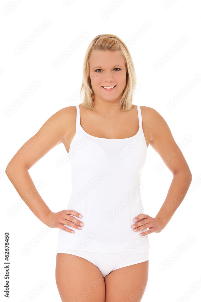 Attractive young woman in white underwear. Attractive young woman in white underwear.