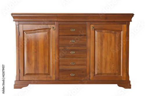 Brown cabinet with mirror isolated on white
