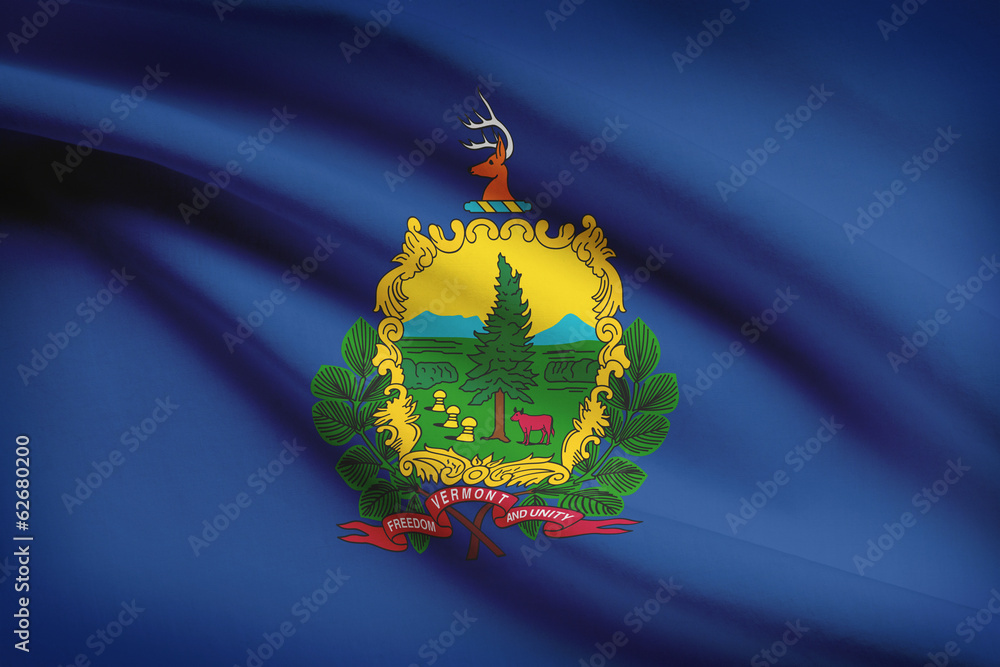 Series of ruffled flags of US states. State of Vermont.