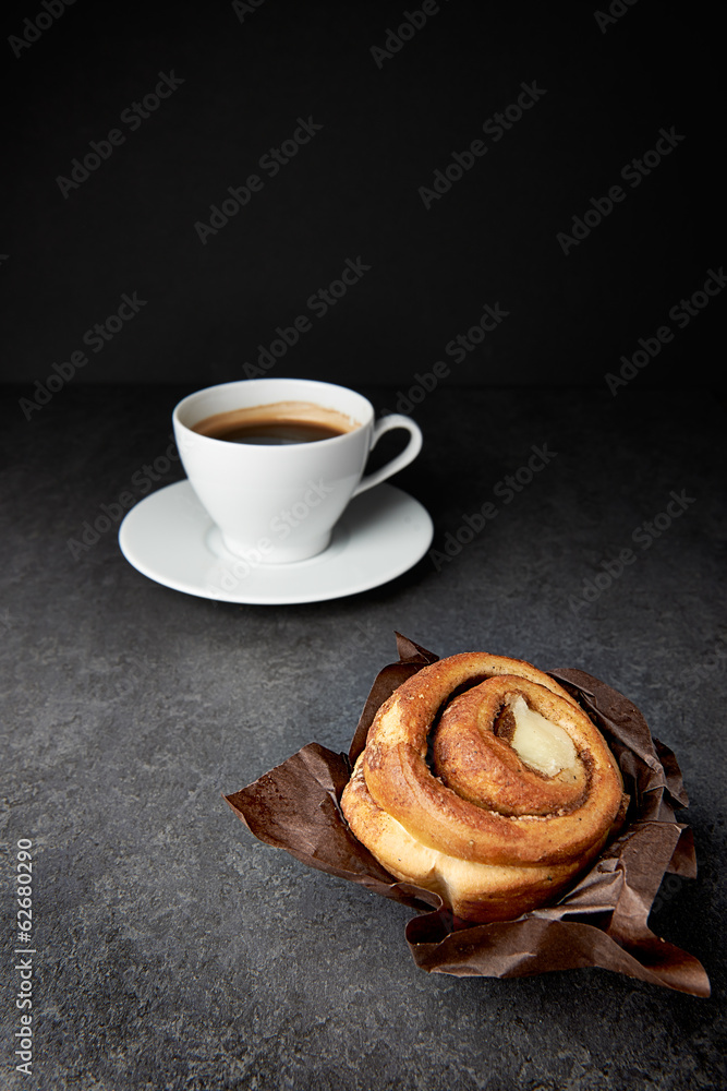 Fresh Sweet Cinnamon Roll and coffee