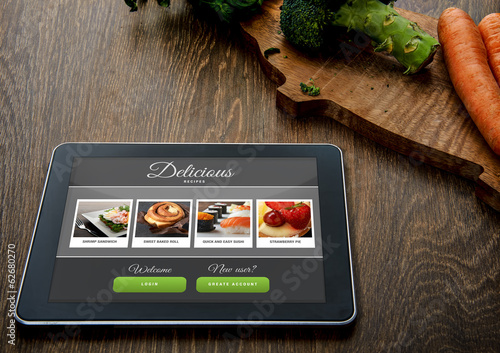 Obraz na płótnie Cooking recipe on tablet pc w salonie