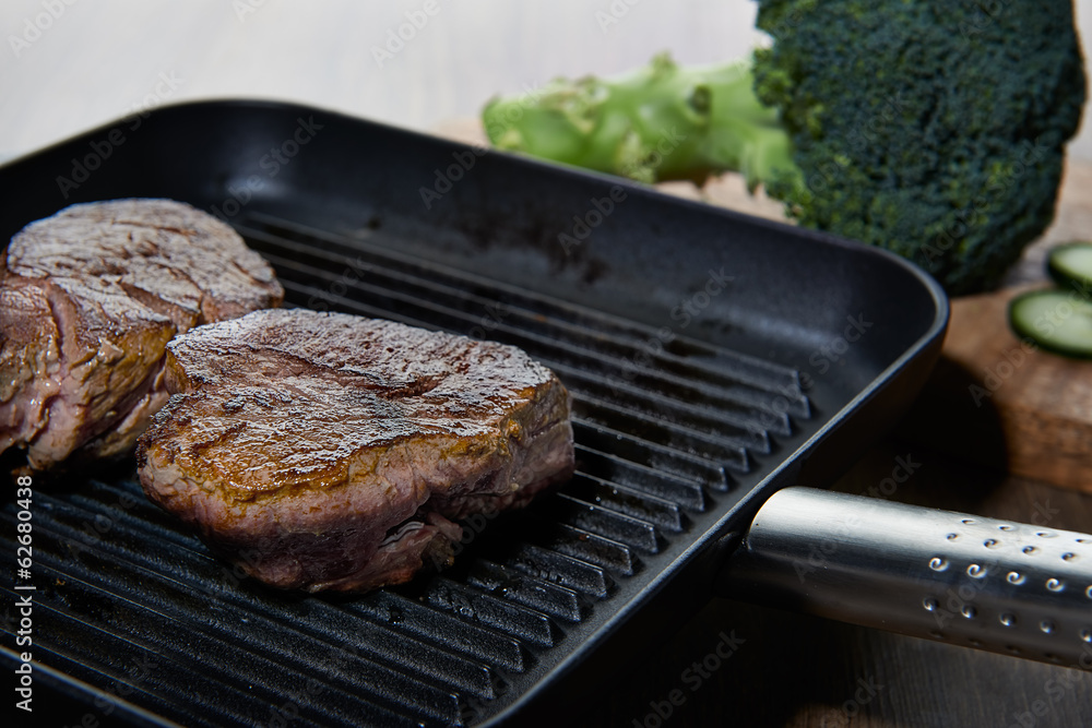 Beef steak in pan