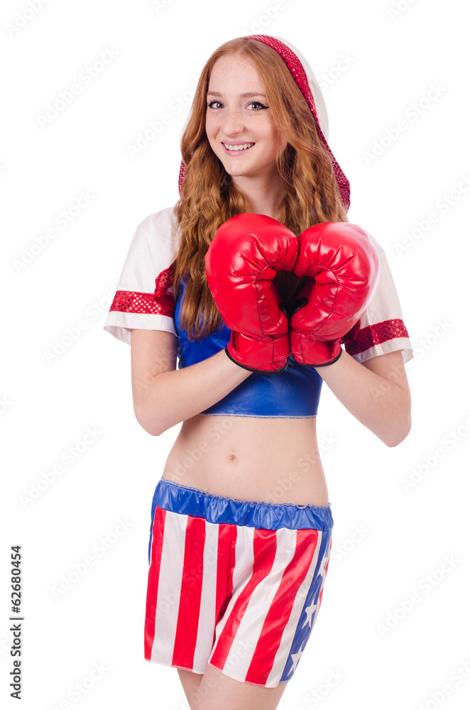 Woman boxer in uniform with US symbols Woman boxer in uniform with US symbols
